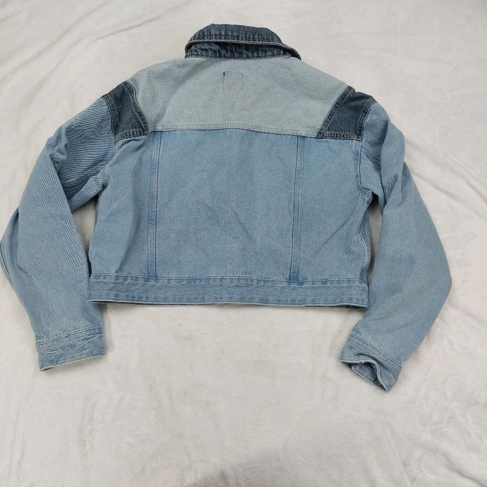 WILD FABLE WOMENS BLUE 2 TONE CROPPED BUTTON UP DENIM JACKET SIZE MEDIUM - Picture 9 of 9